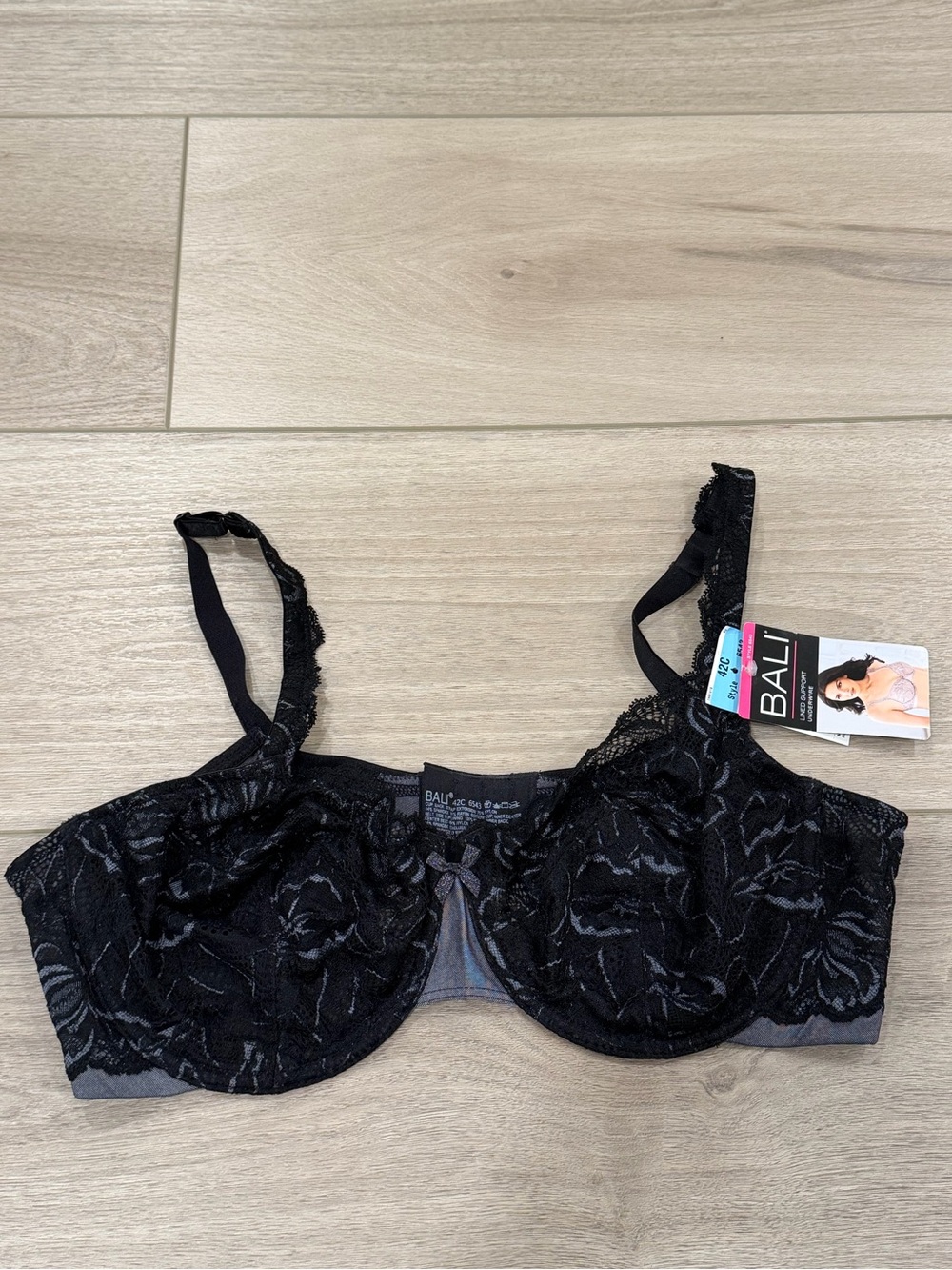 NWT Bali Lace Desire Underwire Bra Size 42C Black DF6543 Lined Support